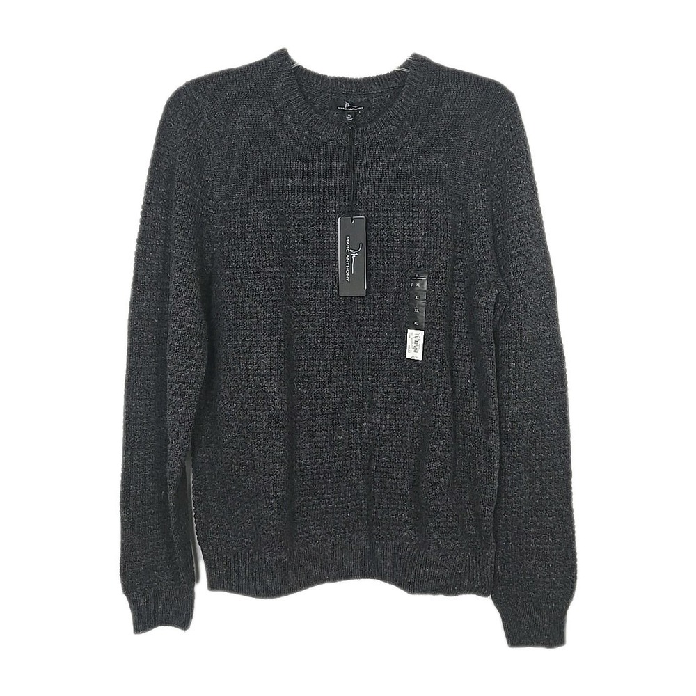 Men's XL  Marc Anthony Gray Crewneck Waffle-Knit Sweater NWT  Cotton Nylon Wool